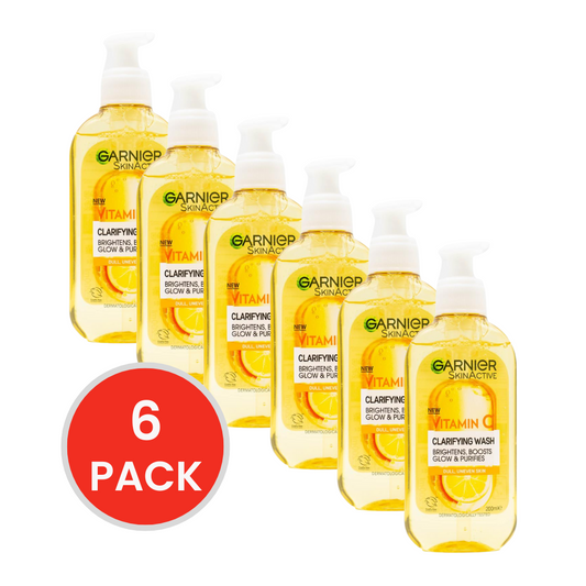GARNIER 200ml CLARIFYING WASH SKIN ACTIVE VITAMIN C DULL UNEVEN SKIN (6x Pack)