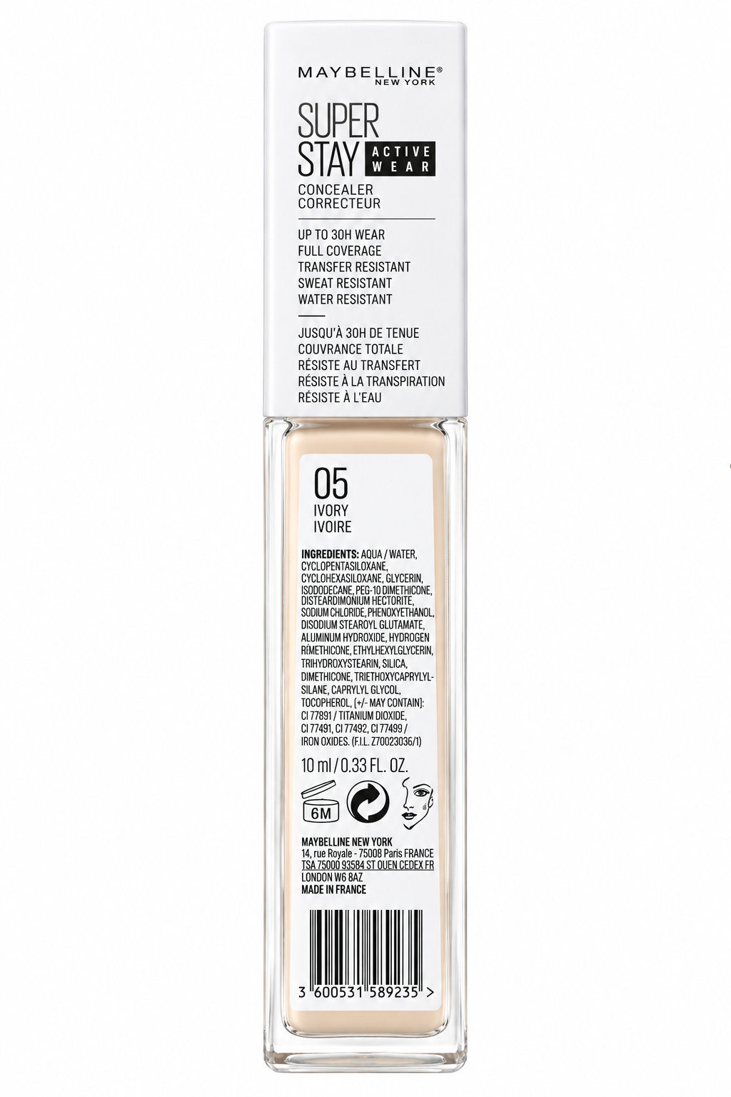 Maybelline Super Stay Active Wear Concealer 10mL Ivory 05 x 3