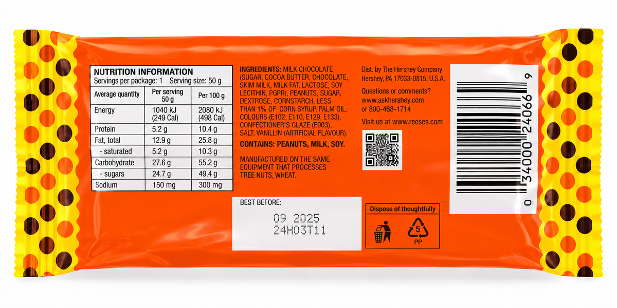 Reeses Pieces Peanut Butter Candy Crunchy Shell 50g x 20
