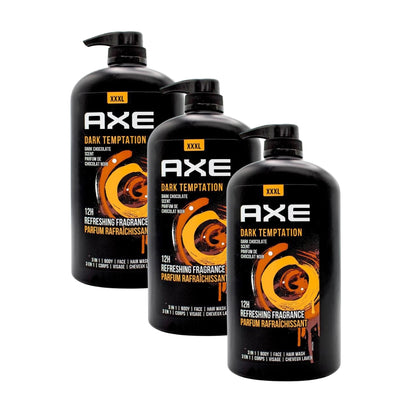 Axe 3 In 1 Body Face & Hair Wash Dark Temptation 1L (3 Pack)