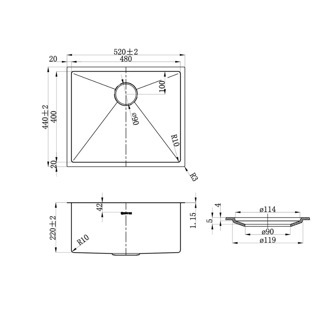 Axon Sink 52S 520x440x220 Gun Metal