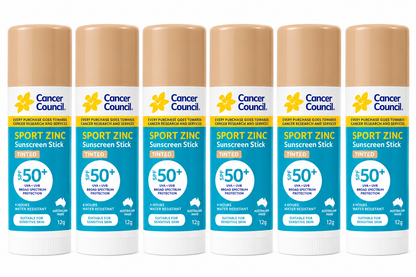 Cancer Council Sport Zinc SPF50+ Tinted Sunscreen Stick 12g x 6