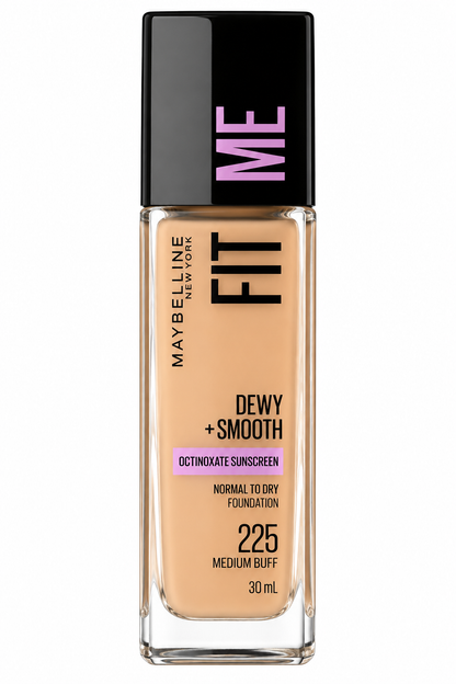 Maybelline Fit Me Dewy Smooth Foundation 225 Medium Buff 30mL x 2 Pack