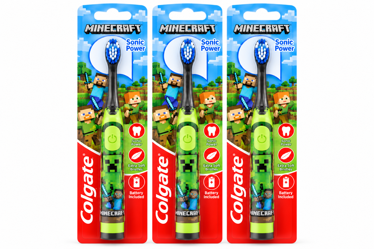 Colgate Sonic Power Minecraft Extra Soft Kids Electric Toothbrush 3 Pack