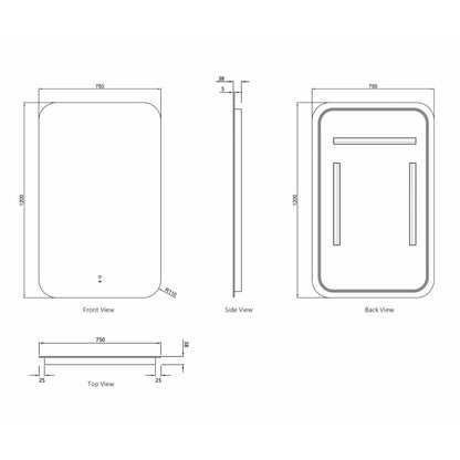 LED Newport 1200(W)x750(H) Frameless Mirror - Install Horizontal or Vertical