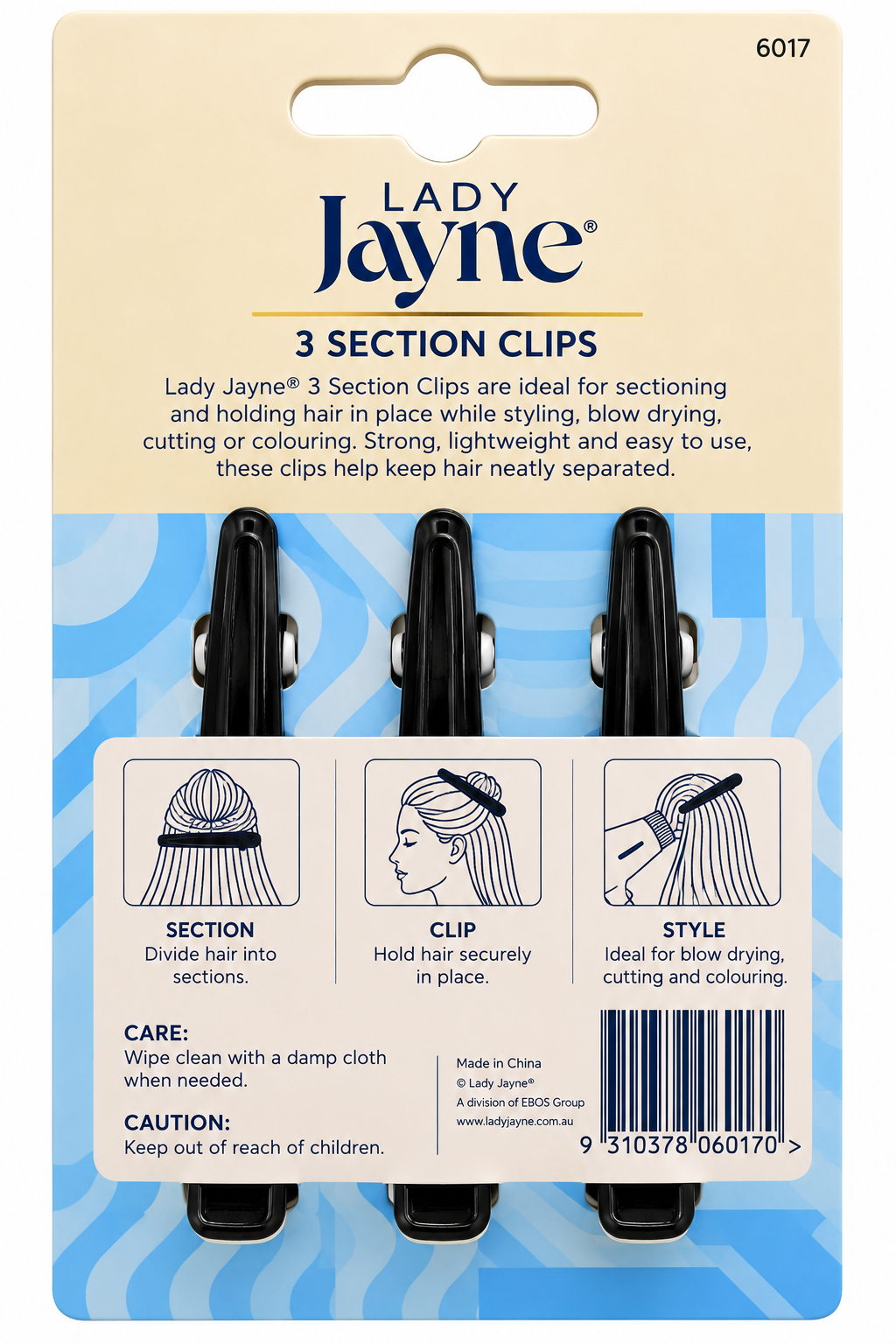 Lady Jayne Hair Sectioning Clips Black 3 Packs x 3