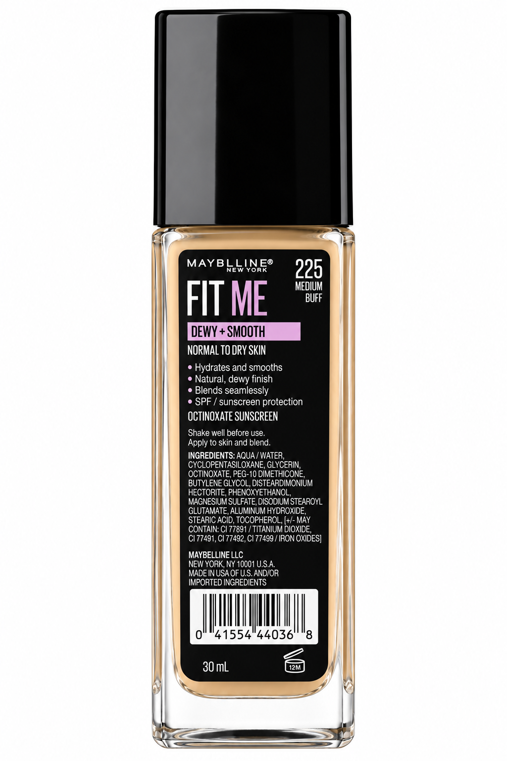 Maybelline Fit Me Dewy Smooth Foundation 225 Medium Buff 30mL x 2 Pack