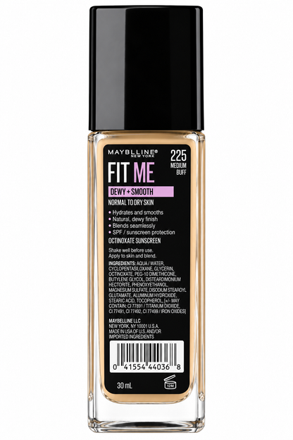Maybelline Fit Me Dewy Smooth Foundation 225 Medium Buff 30mL x 2 Pack