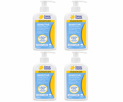 Cancer Council Sensitive Sunscreen SPF50+ 200mL x 4