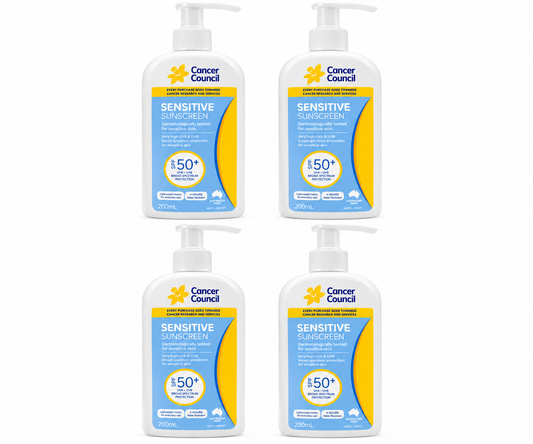 Cancer Council Sensitive Sunscreen SPF50+ 200mL x 4