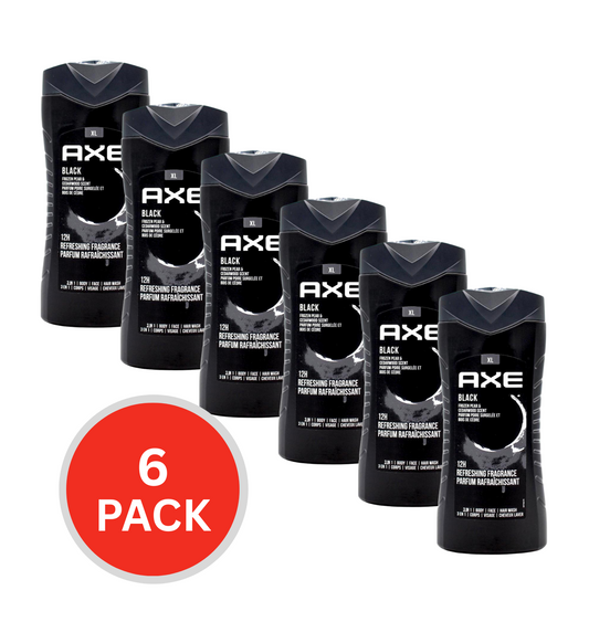 Axe 400ml 3 In 1 Body + Face + Hair Wash Black ( 6x Pack)