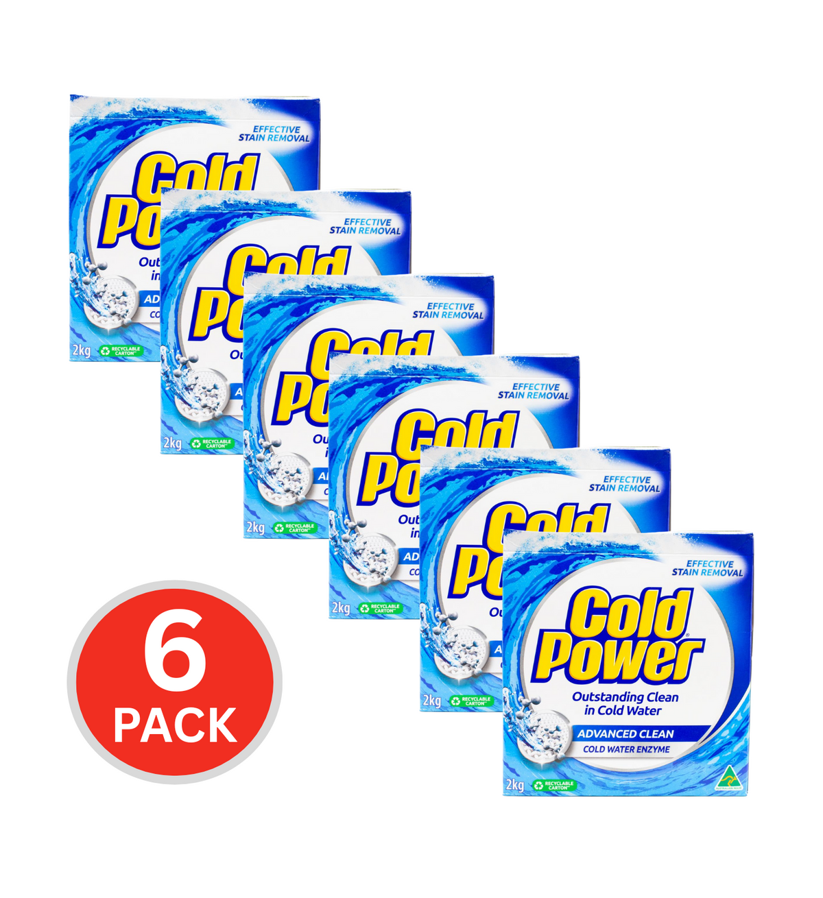 Cold Power 2kg Laundry Powder Advanced Clean Effective Stain Remover (6 Pack)