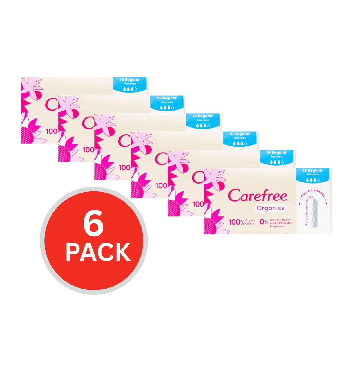 Carefree Pk16 Tampons Organic Regular (6x Pack)