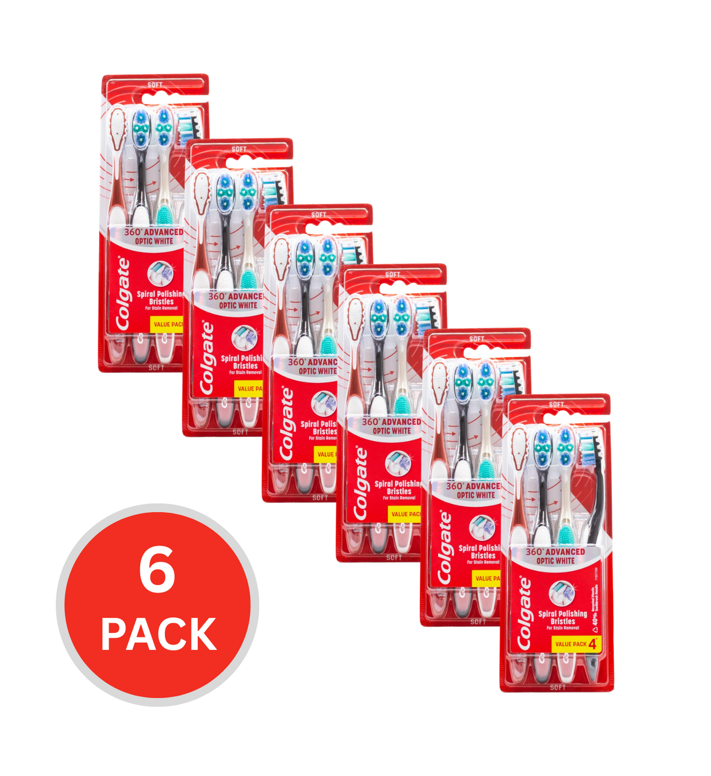 Colgate Pk4 Toothbrush 360 Advanced Optic White Soft (6x Pack)