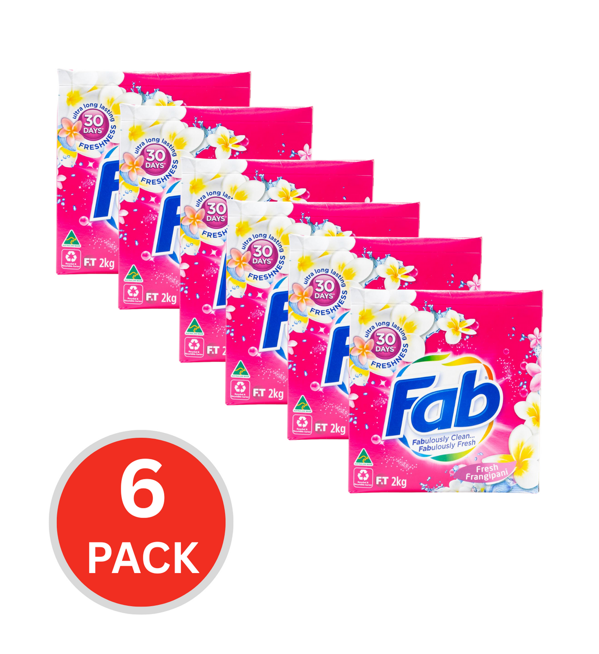 Fab 2kg Laundry Powder Fresh Frangipani Front + Top Loader (6 Pack)