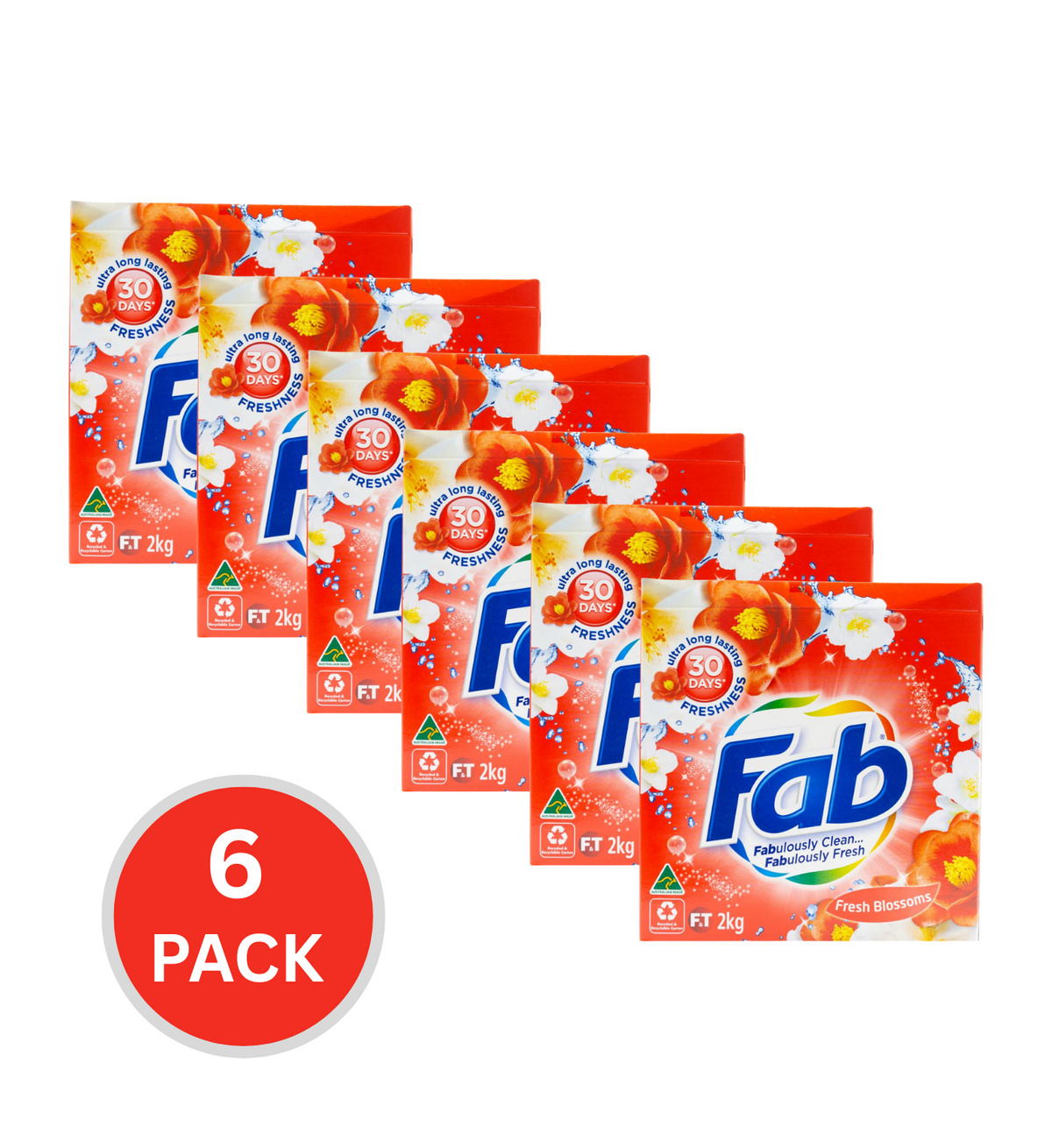 Fab 2kg Laundry Powder Front & Top Loader Fresh Blossoms (6x Pack)