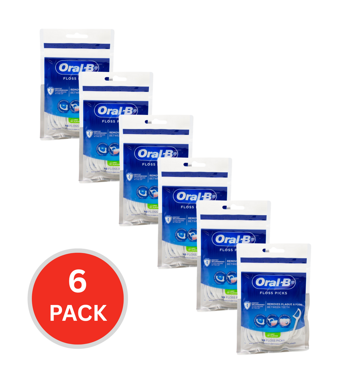 Oral B Pk30 Floss Picks Mint Flavour (6x Pack)