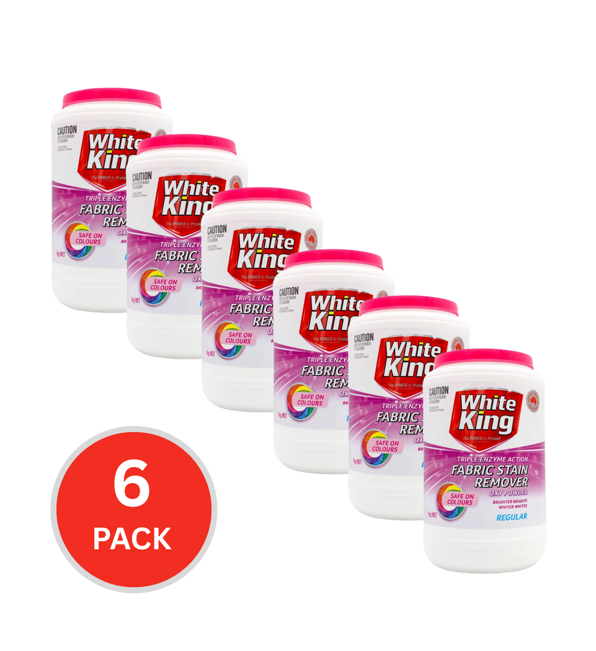 White King 1kg Fabric Stain Remover Oxy Powder Regular Safe On Colours (6x Pack)