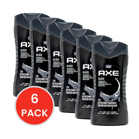 Axe 3in1 Body + Face + Hair Wash Black 250ml (6x Pack)