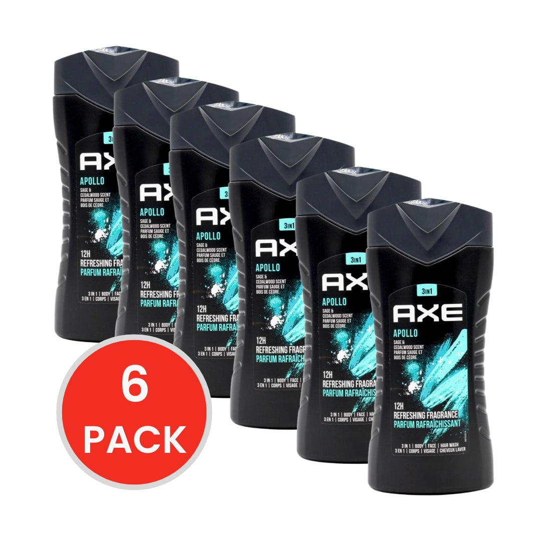 Axe 3in1 Body + Face + Hair Wash Apollo 250ml (6x Pack)