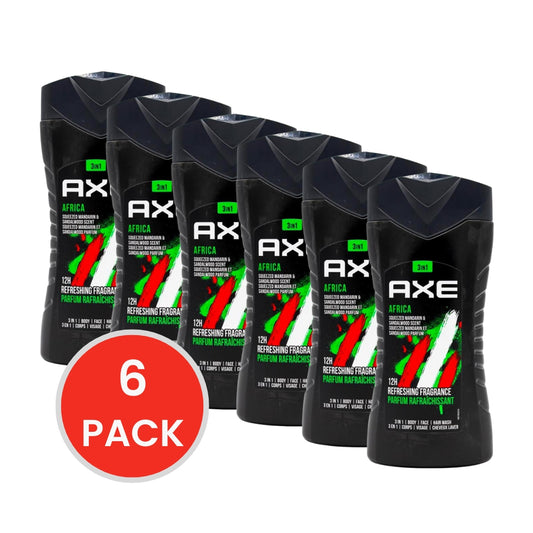 Axe 3in1 Body + Face + Hair Wash Africa 250ml (6x Pack)