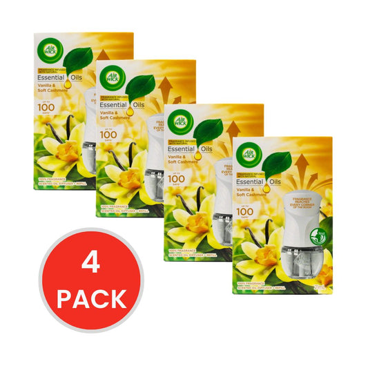 Air Wick 21ml Scented Oil Difuser And Refill Essential Oils Vanilla And Soft Cashmere (4x Pack)