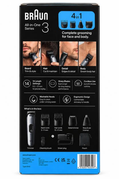 Braun All In One Series 3 4 in 1 Trimmer 14 Length Settings x 5