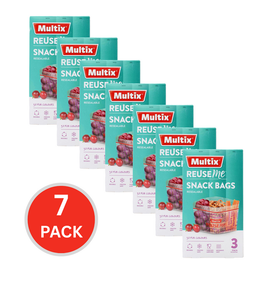 MULTIX PK3 REUSEME SNACK BAGS RESEALABLE 16.5cm x 8.5cm (7x Pack)