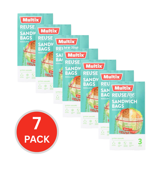 Multix Pk3 Reuseme Sandwich Bags Resealable 18.5cm X 17cm (7x Pack)