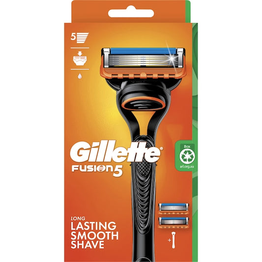 GILLETTE PK2 RAZOR BLADES FUSION 5 PLUS HANDLE LONG LASTING SMOOTH SHAVE