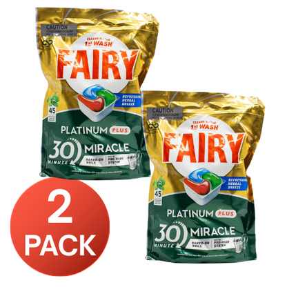 Fairy 90 Tablets PK45 Platinum Plus Dishwasher Capsules Herbal Breeze (2 Pack)