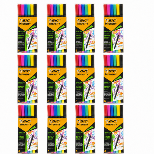 BIC Intensity Dual Tip Felt Pens Bright Colours 6pk – 12 Pack (72 Pens)