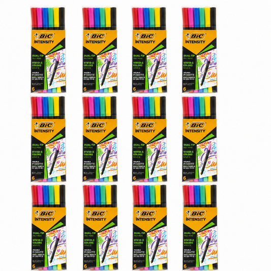 BIC Intensity Dual Tip Felt Pens Bright Colours 6pk – 12 Pack (72 Pens)