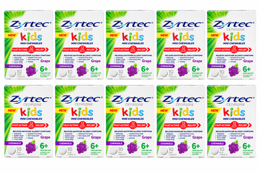 Zyrtec Kids Cetirizine Grape Mini Chewables 10 Tablets x 10