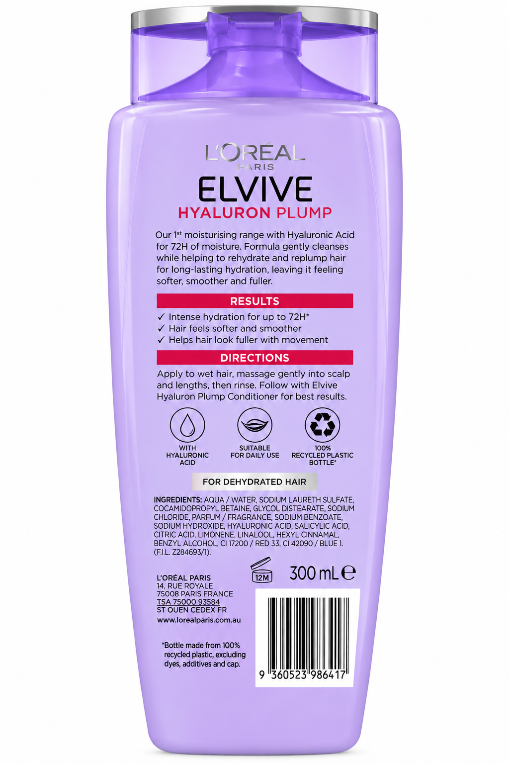L'Oreal Elvive Hyaluron Plump Shampoo 300mL x 6