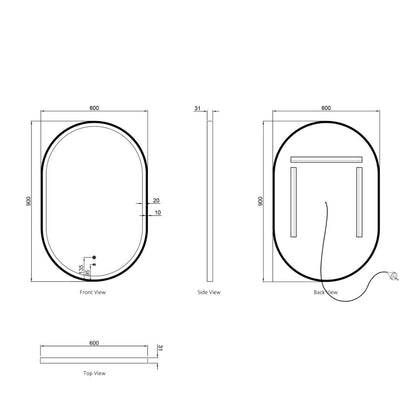LED Noosa 900(H)x600(W) White Metal Frame Mirror- Install Horizontal or Vertical