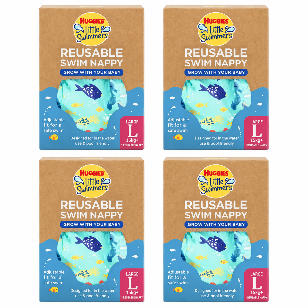 Huggies Little Swimmers Reusable Swim Nappy Large 15kg+ (4 Pack)
