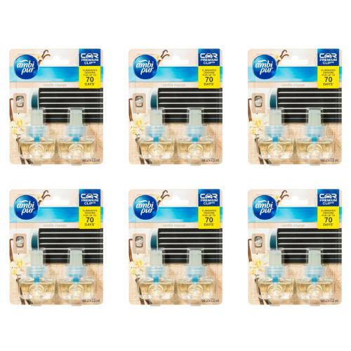 Ambi Pur Car Air Freshener Premium Clip Vanilla Voyage 7.5mL (2 Pack x 6)