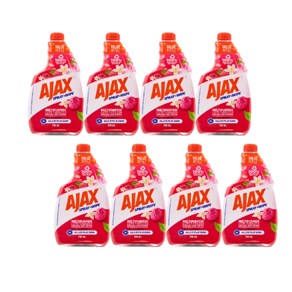 AJAX 750mL Spray N Wipe Multi Purpose Cleaner Refill Vanilla & Berries (8 Pack)