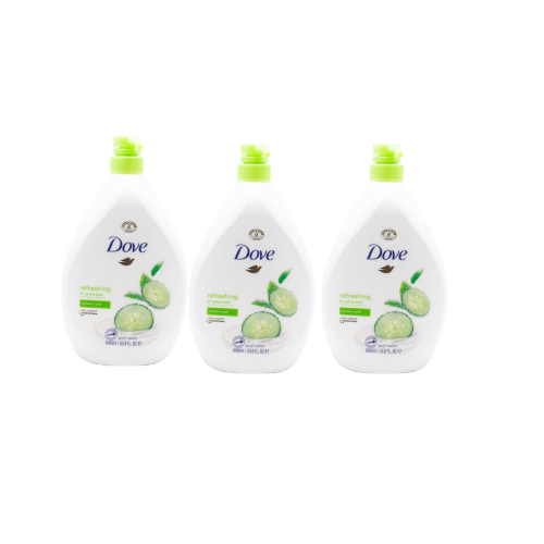 DOVE 1000mL Body Wash Fresh Touch Cucumber & Green Tea Refreshing (3 Pack)
