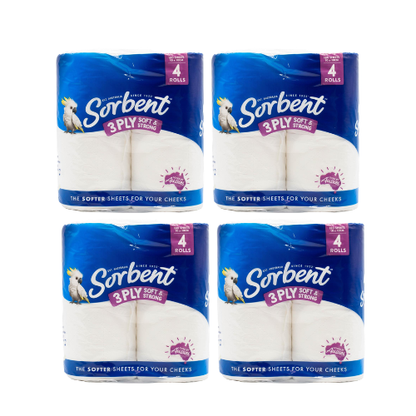 Sorbent Toilet Tissue 3 Ply Soft & Strong PK4 180 Sheets (4 Pack)