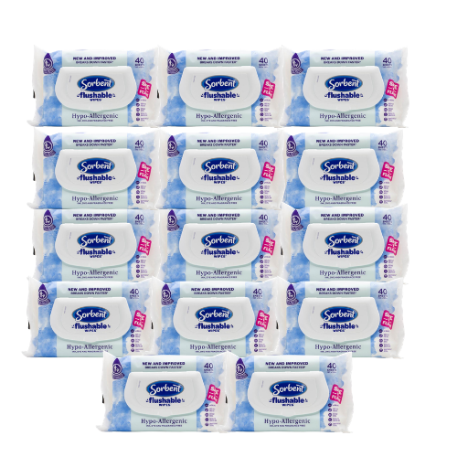 Sorbent Flushable Wipes Hypoallergenic Non Scented PK40 (14 Pack)