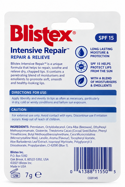 Blistex Intensive Repair SPF15 Lip Balm 7g x 12