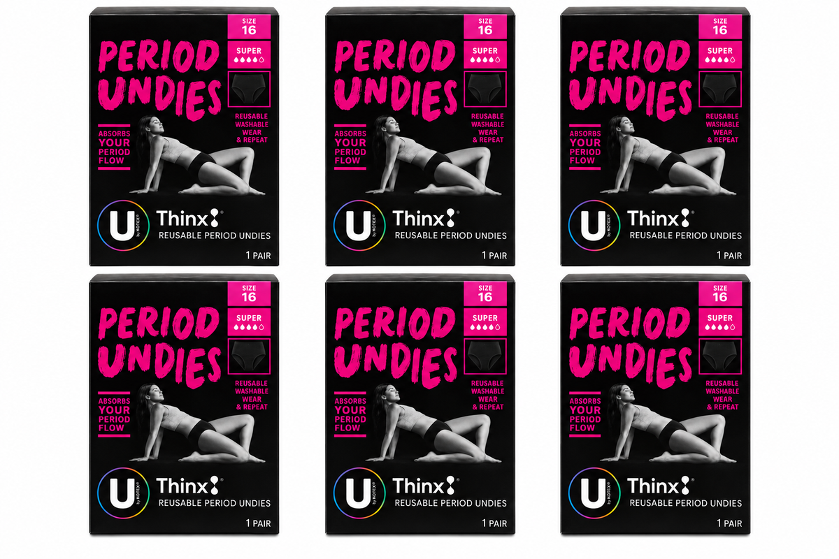 U by Kotex Thinx Period Undies Super Full Brief Size 16 Reusable x 6 Pack