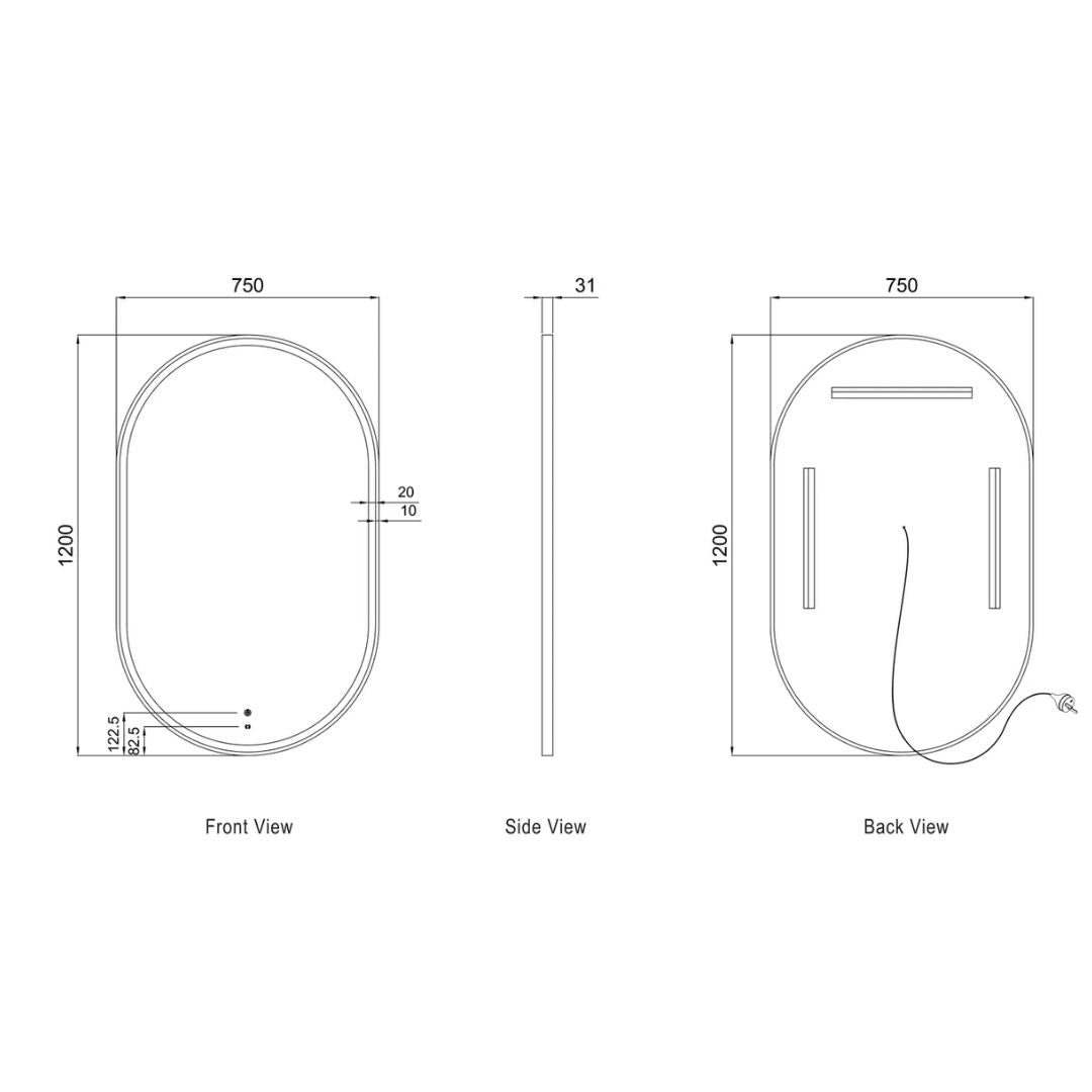 LED Noosa 1200(W)x750(H) Black Metal Frame Mirror- Install Horizontal or Vertical