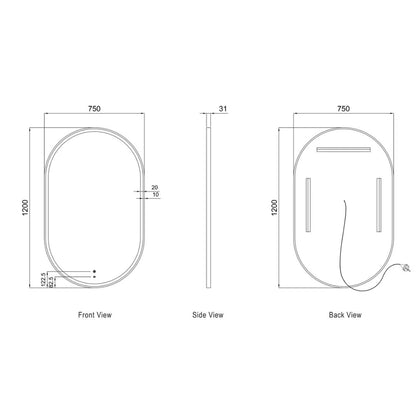 LED Noosa 1200(W)x750(H) Black Metal Frame Mirror- Install Horizontal or Vertical