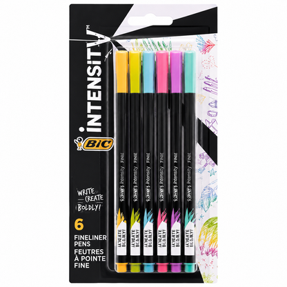 BIC Intensity Fineliner Pens 0.4mm Assorted Colours 6pk (6 Pack, 36 Pens)