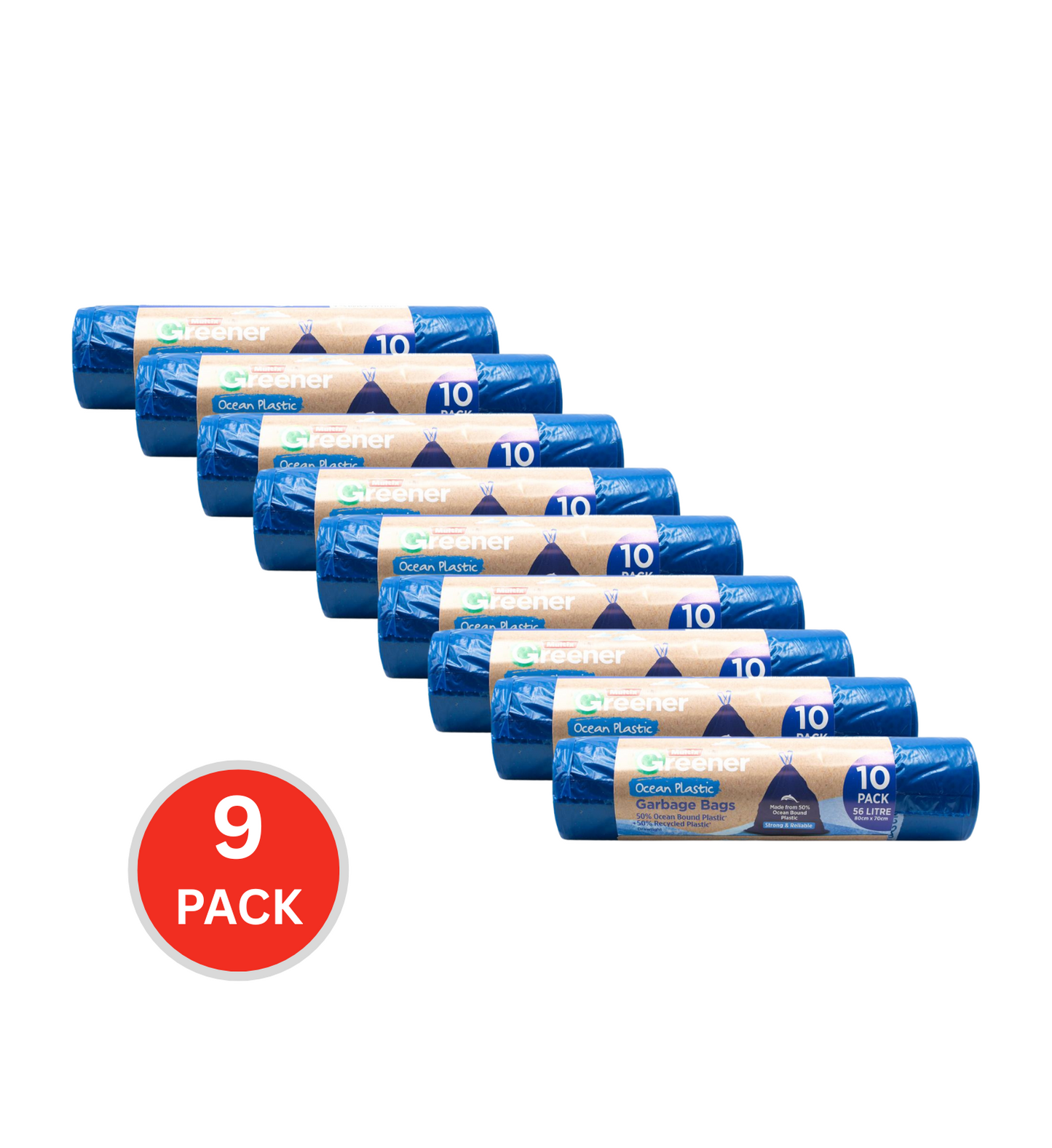 Multix Pk10 56 Litre Greener Garbage Bags Ocean Plastic (9x Pack)