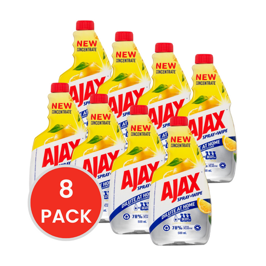 AJAX MULTI PURPOSE CLEANER SPRAY N WIPE CONCENTRATE DILUTE AT HOME LEMON 500ml (8x Pack)