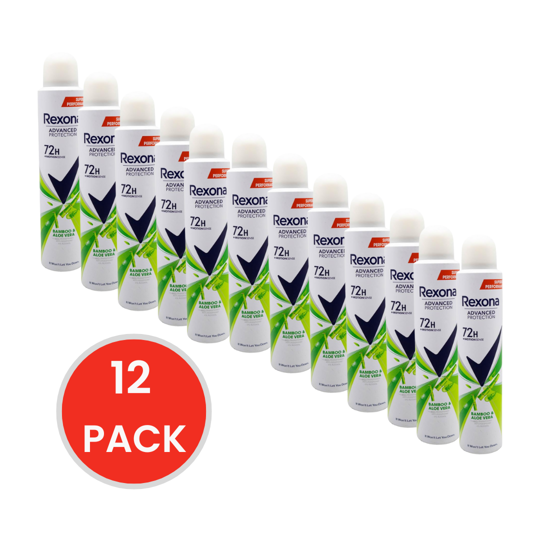 Rexona 130g / 200mL Antiperspirant Advanced Protection 72H Motion Sense 0% Alcohol Bamboo And Aloe Vera (12 Pack)